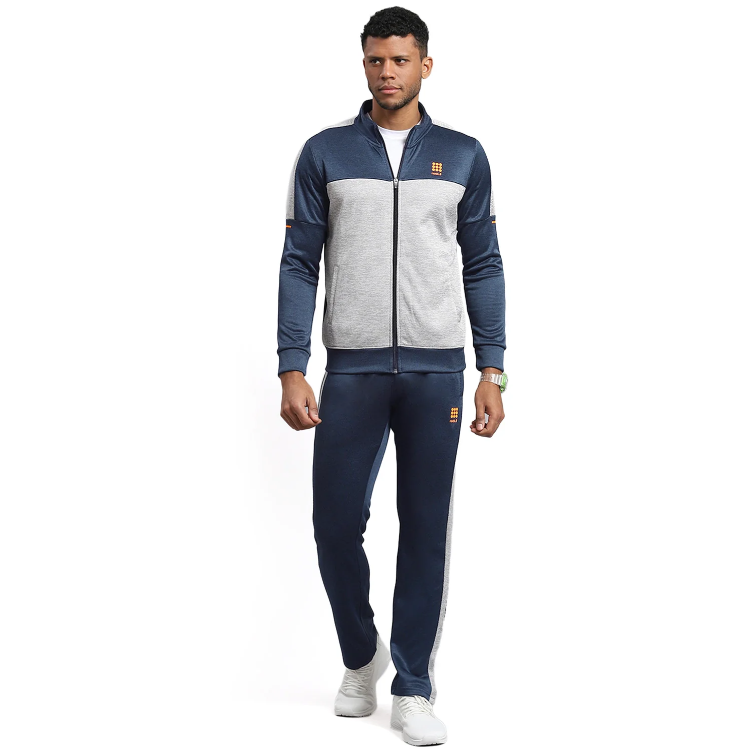 Rock.it Men Navy Blue Solid Stand Collar Full Sleeve Tracksuit - Image 5