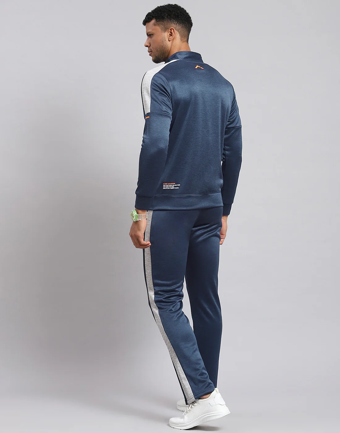 Rock.it Men Navy Blue Solid Stand Collar Full Sleeve Tracksuit - Image 6