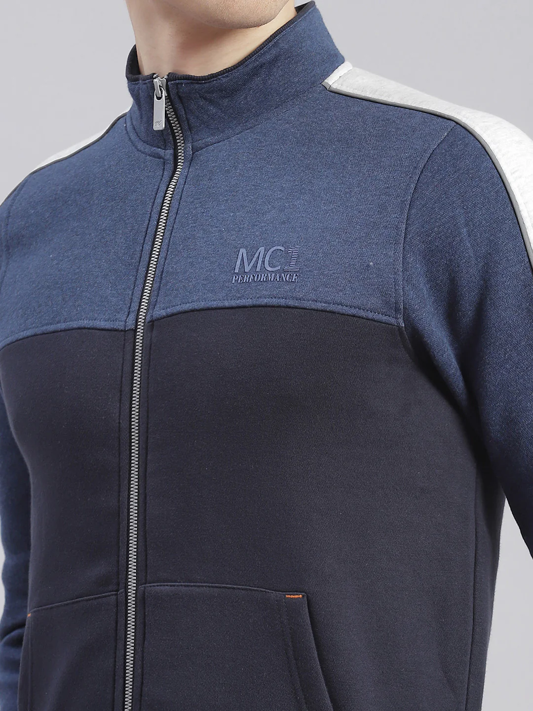 Men Navy Blue Solid Stand Collar Full Sleeve Tracksuits - Image 6