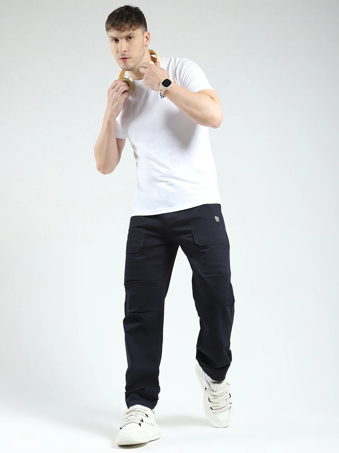 Rock.it Men Navy Blue Solid Straight Fit Cargo - Image 2