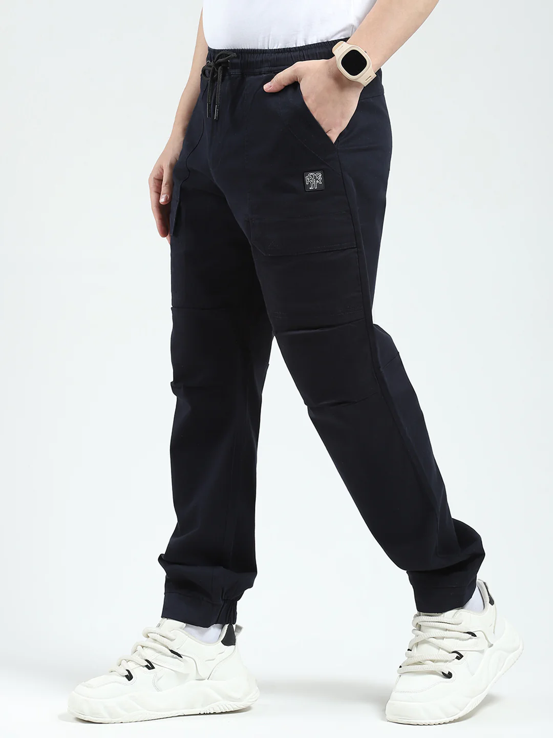 Rock.it Men Navy Blue Solid Straight Fit Cargo - Image 3