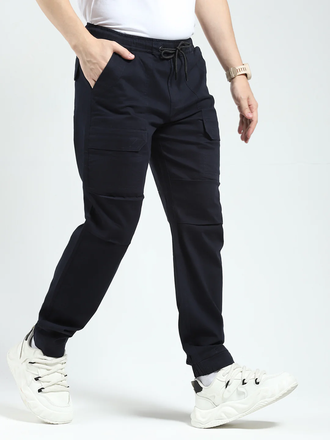 Rock.it Men Navy Blue Solid Straight Fit Cargo - Image 4
