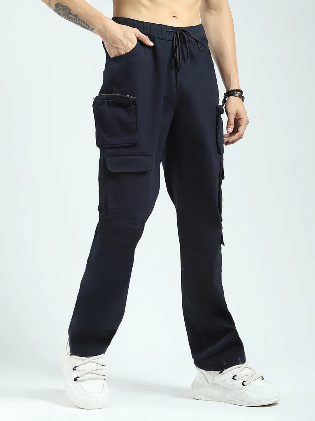 Rock.it Men Navy Blue Solid Straight Fit Cargo - Image 4