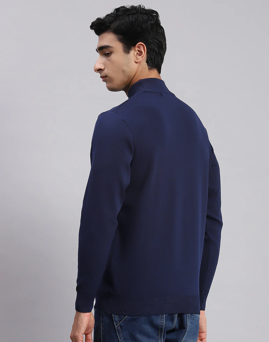 Men Navy Blue Solid T Neck Full Sleeve Sweaters/Pullovers - Image 4