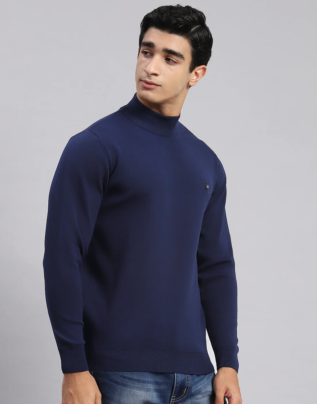 Men Navy Blue Solid T Neck Full Sleeve Sweaters/Pullovers - Image 5
