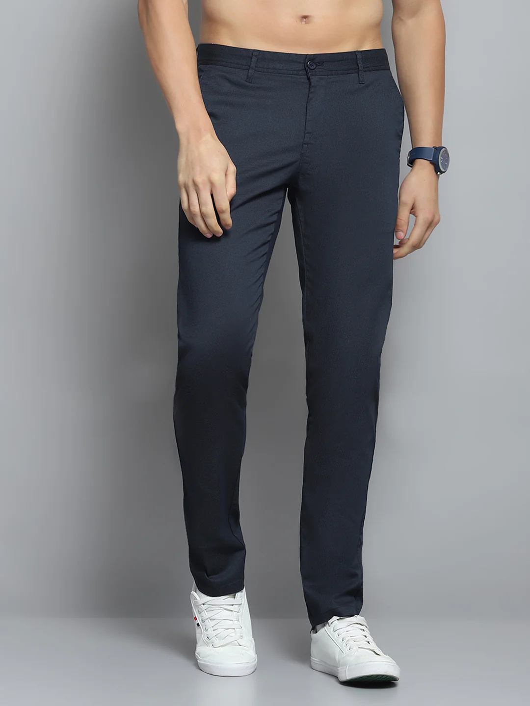 Men Navy Blue Solid Trouser