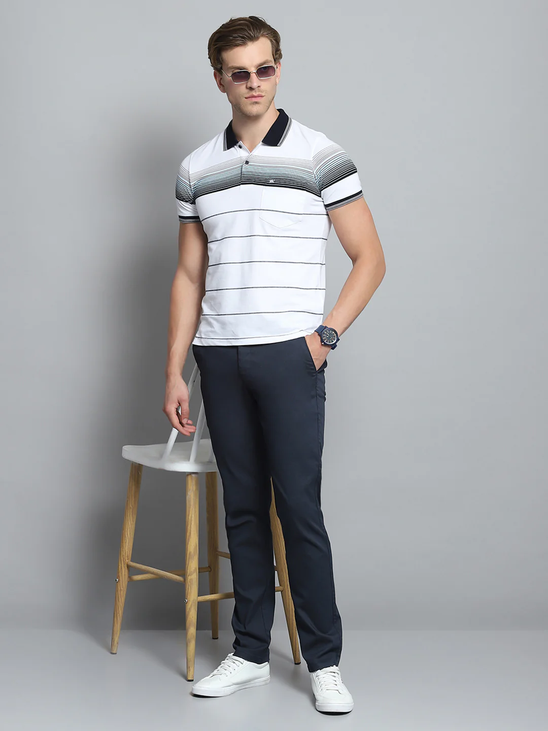 Men Navy Blue Solid Trouser - Image 2