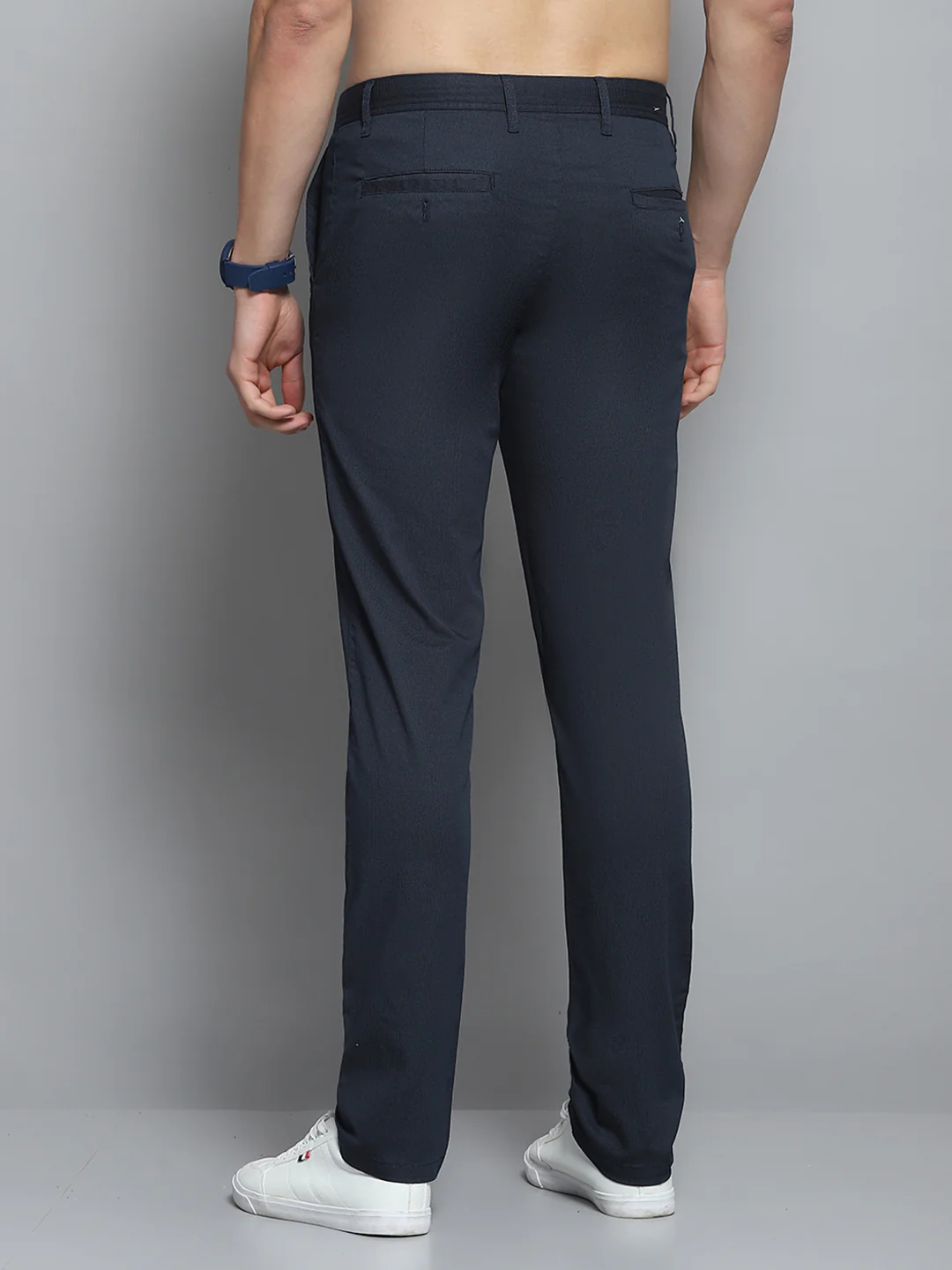 Men Navy Blue Solid Trouser - Image 5