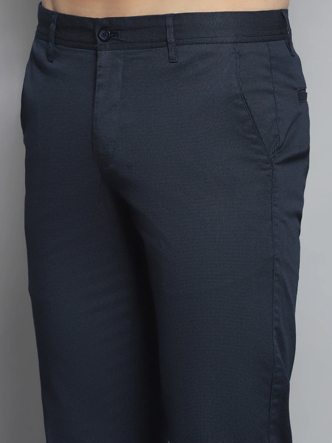 Men Navy Blue Solid Trouser - Image 6