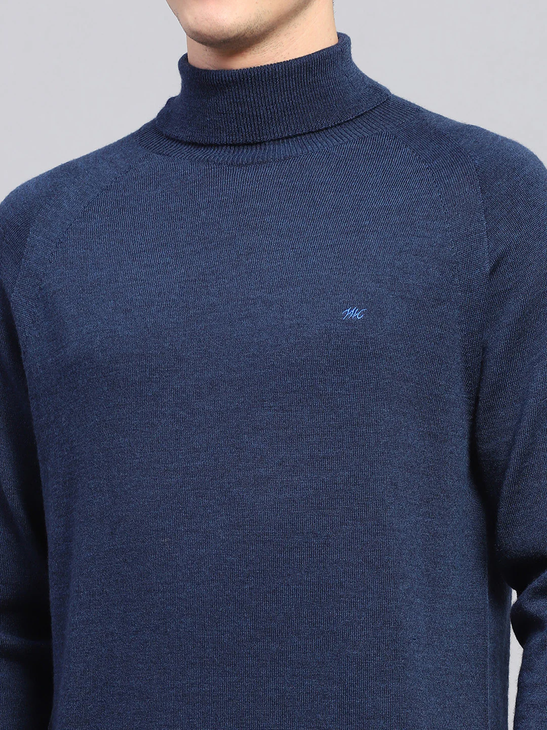 Men Navy Blue Solid Turtle Neck Full Sleeve Pullover - Image 6