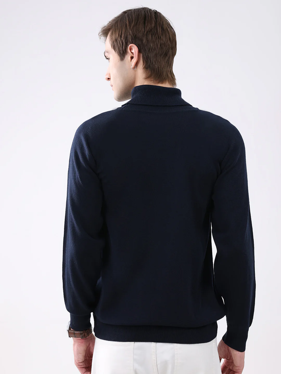 Men Navy Blue Solid Turtle Neck Full Sleeve Pullover - Image 5