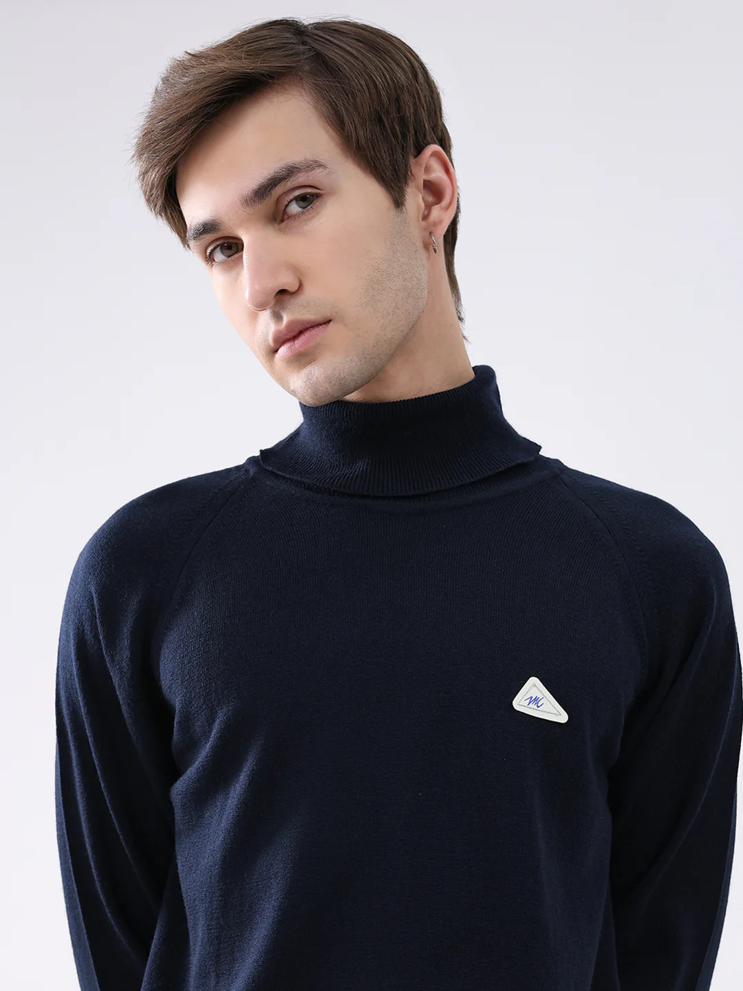 Men Navy Blue Solid Turtle Neck Full Sleeve Pullover - Image 7