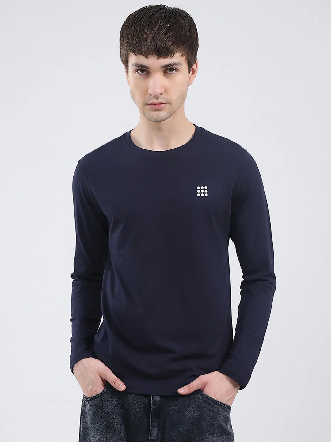 Rock.it Men Navy Blue Solid Round Neck Full Sleeve Winter T-Shirt
