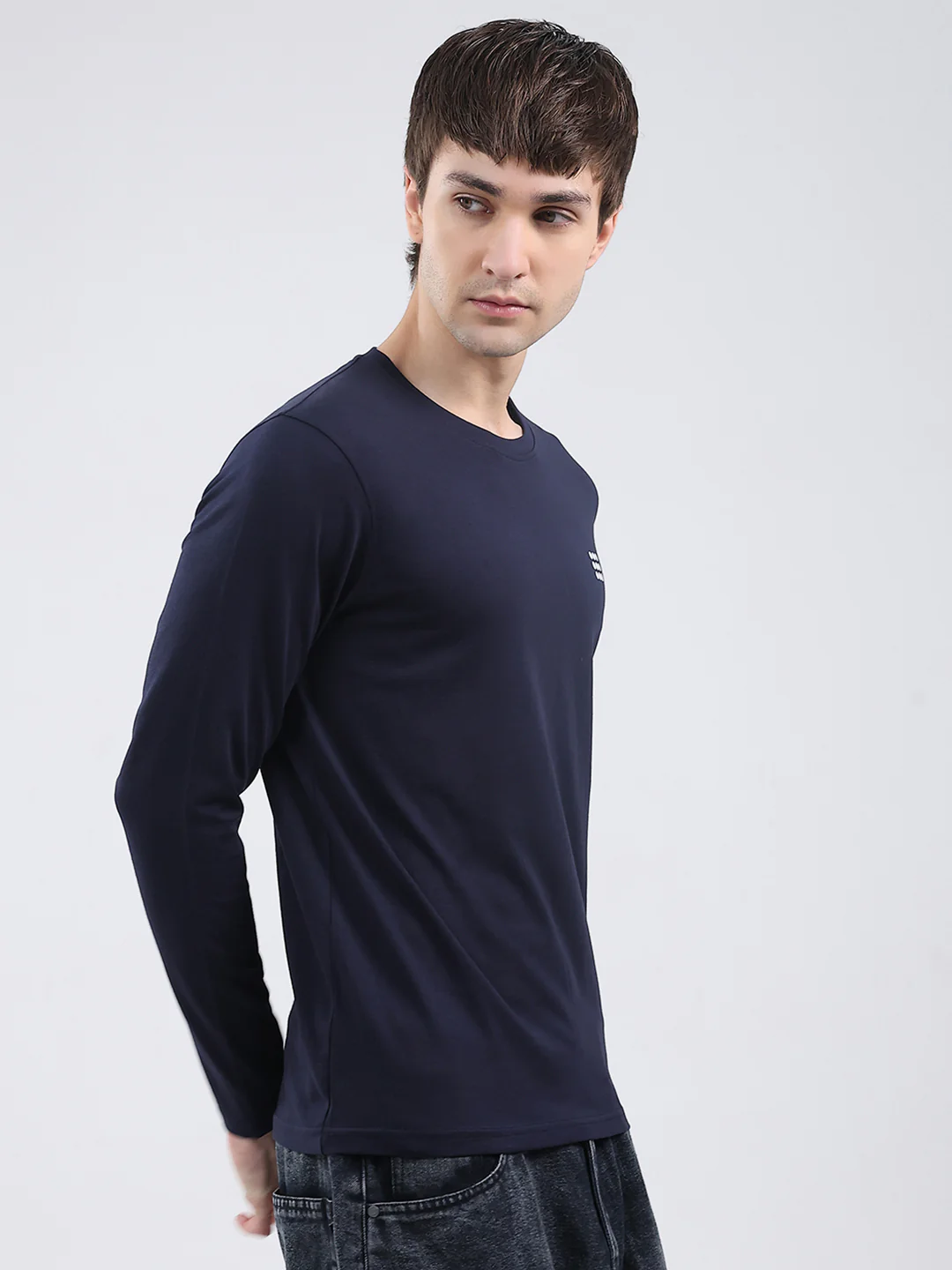Rock.it Men Navy Blue Solid Round Neck Full Sleeve Winter T-Shirt - Image 4