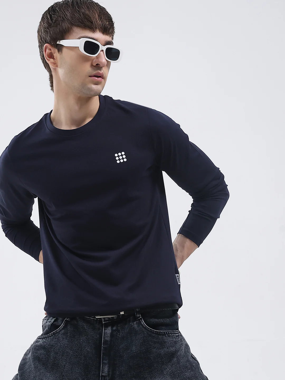 Rock.it Men Navy Blue Solid Round Neck Full Sleeve Winter T-Shirt - Image 6