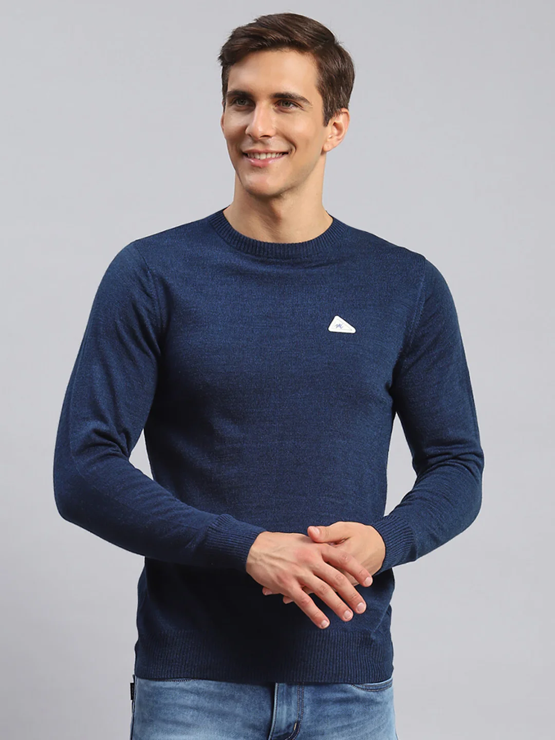 Men Navy Blue Solid Wool blend Pullover - Image 2