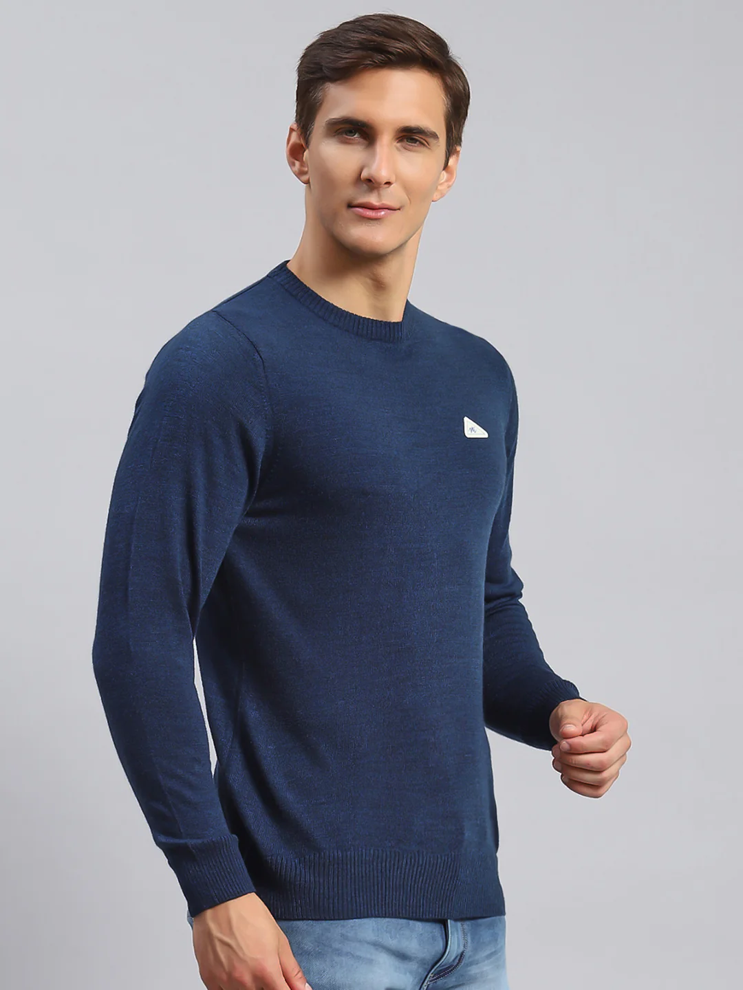 Men Navy Blue Solid Wool blend Pullover - Image 3