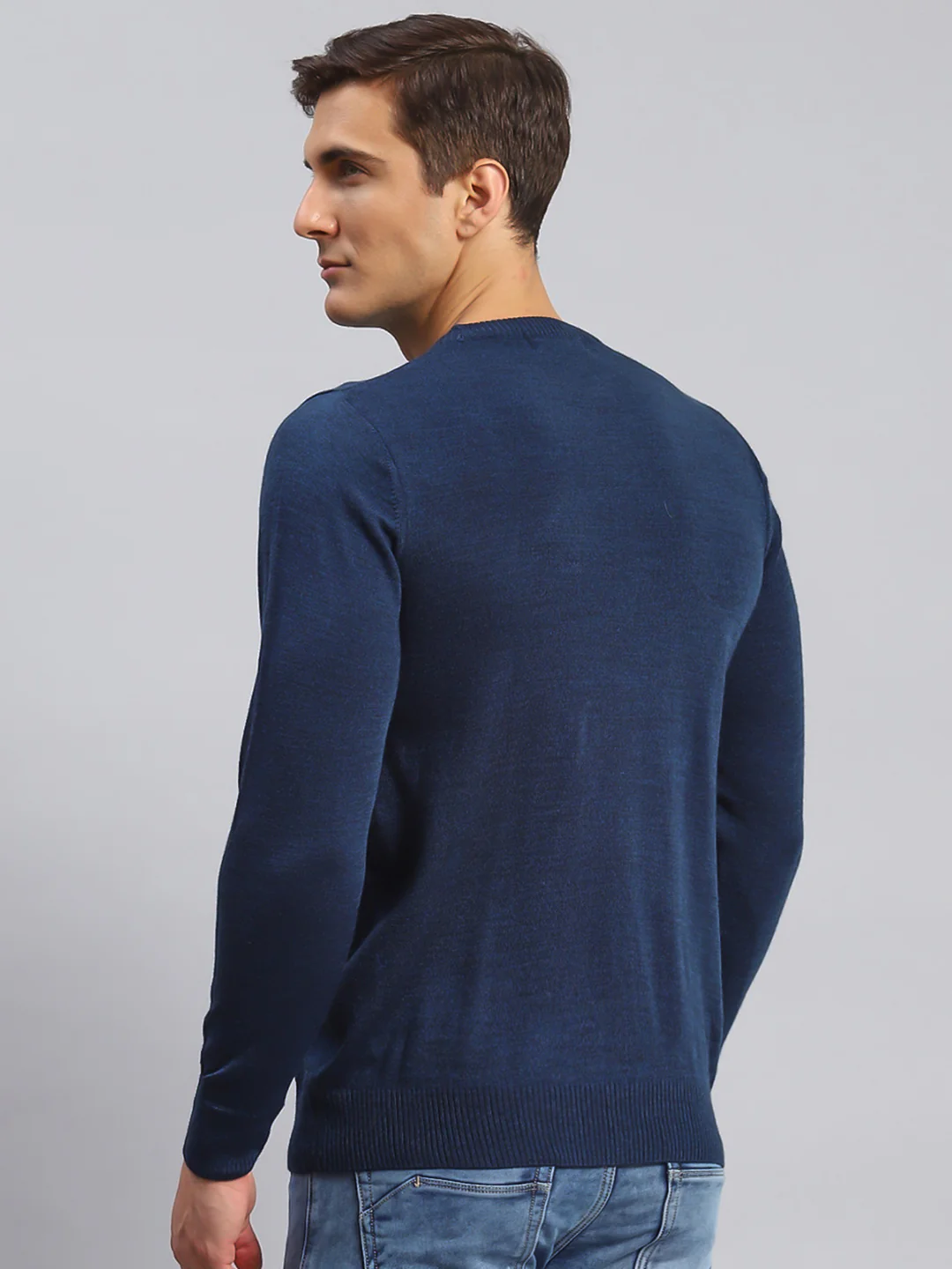 Men Navy Blue Solid Wool blend Pullover - Image 5