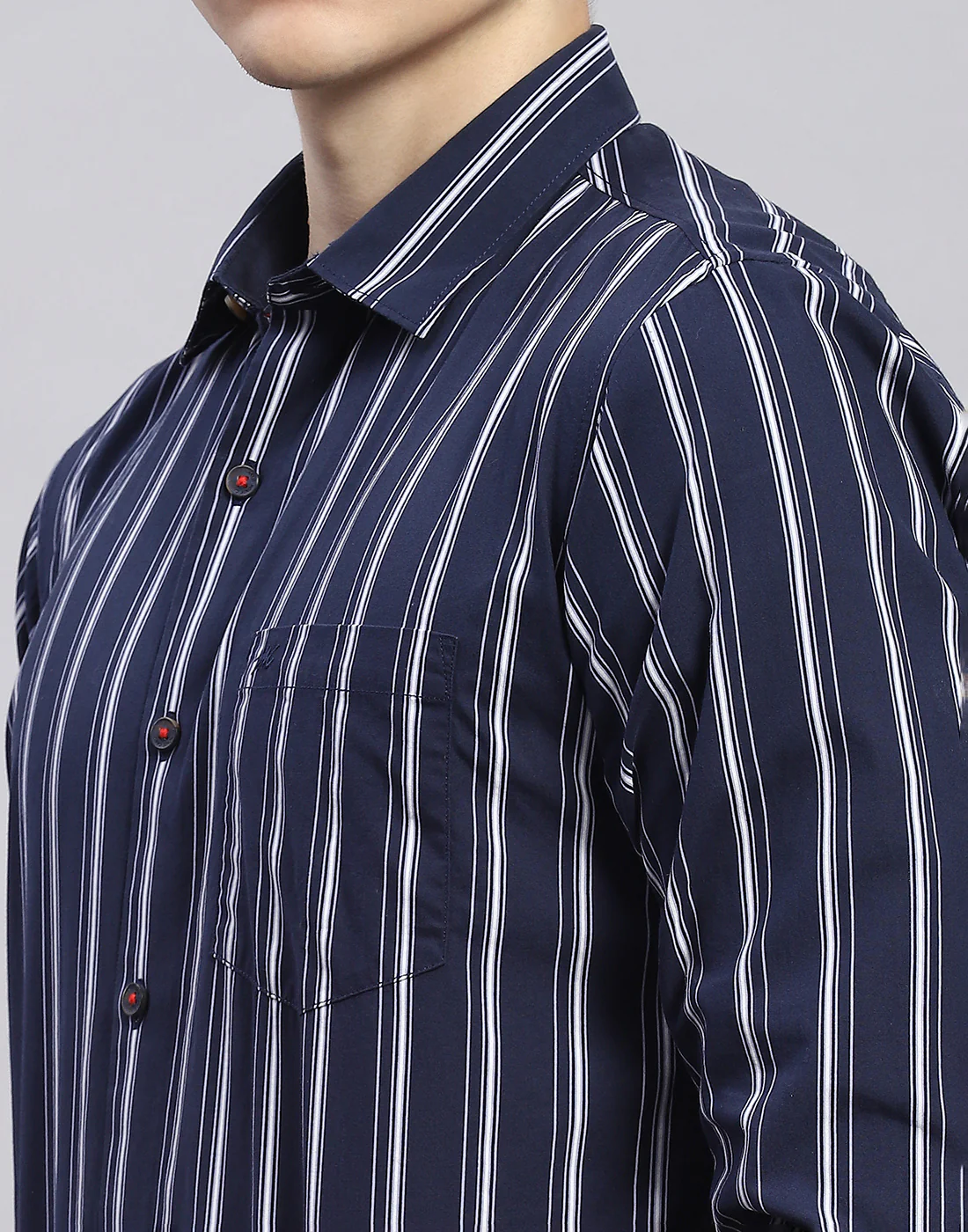 Men Navy Blue Stripe Collar Full Sleeve Shirt - Image 7