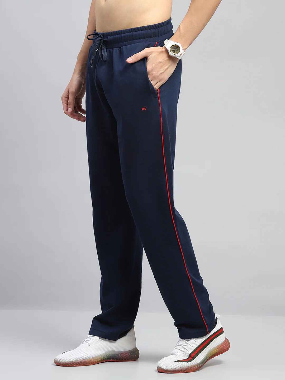 Men Navy Blue Stripe Collar Full Sleeve Winter Tracksuit - Image 7