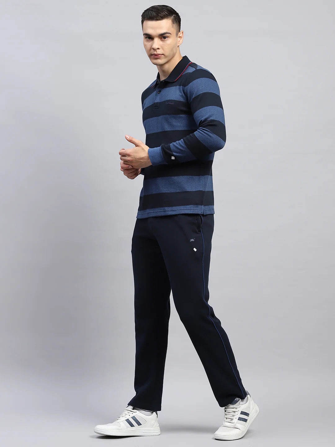 Men Navy Blue Stripe Collar Full Sleeve Winter Tracksuit - Image 3