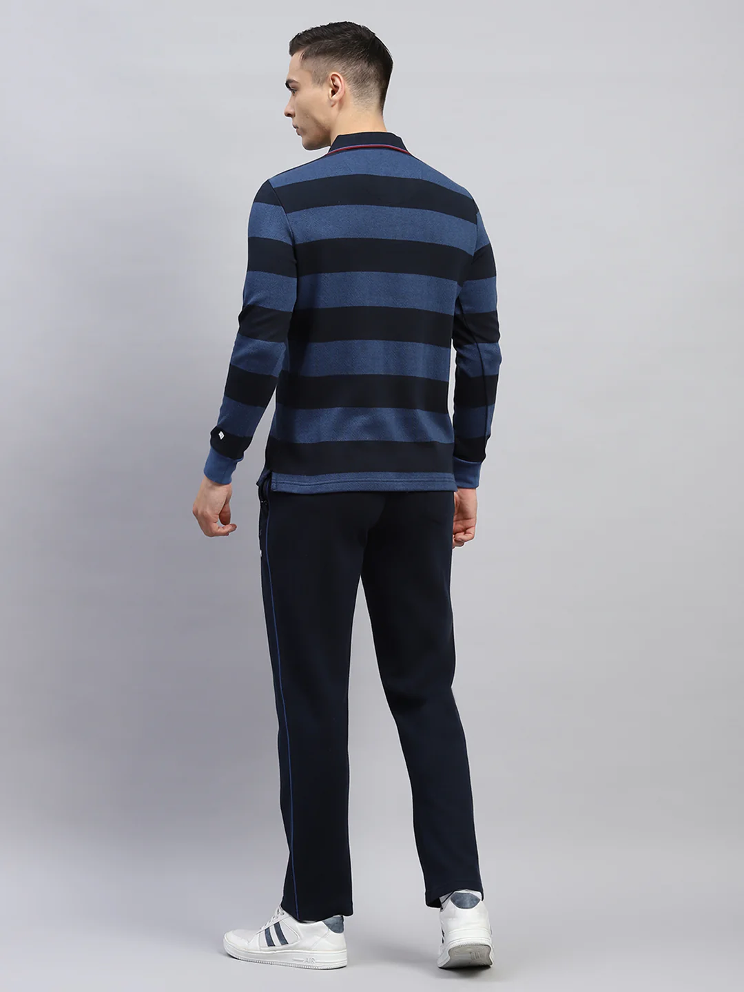 Men Navy Blue Stripe Collar Full Sleeve Winter Tracksuit - Image 5