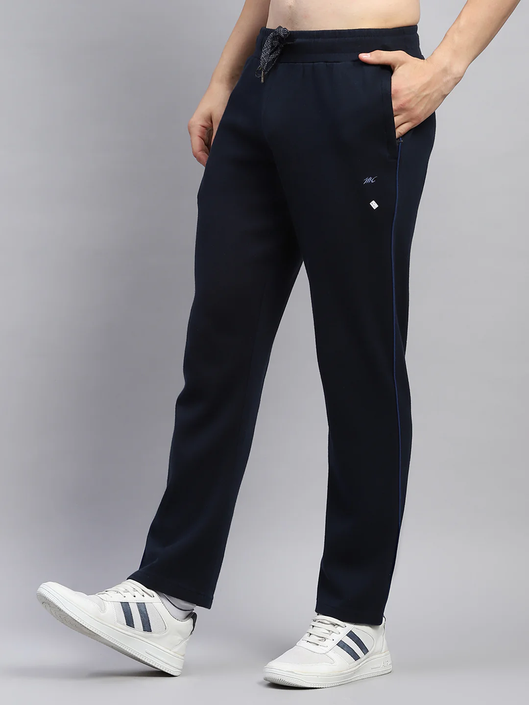 Men Navy Blue Stripe Collar Full Sleeve Winter Tracksuit - Image 6