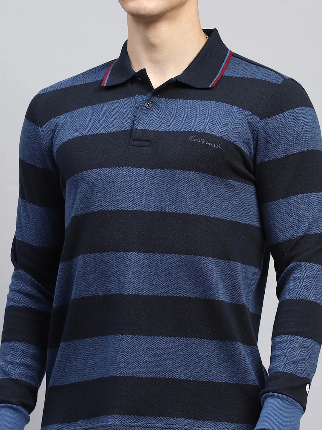 Men Navy Blue Stripe Collar Full Sleeve Winter Tracksuit - Image 7