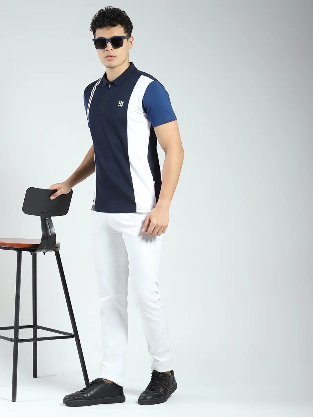Rock.it Men Navy Blue Stripe Collar Half Sleeve T-Shirt - Image 2