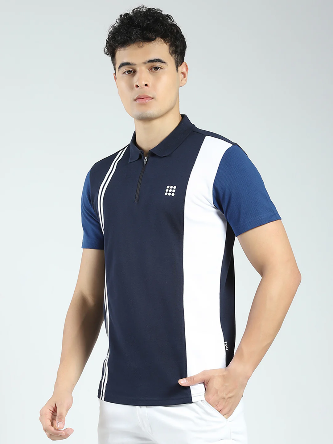 Rock.it Men Navy Blue Stripe Collar Half Sleeve T-Shirt - Image 3