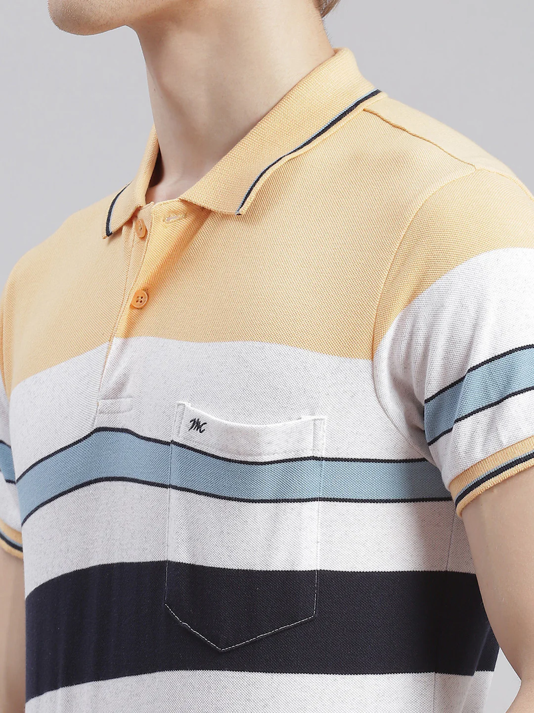 Men Navy Blue Stripe Collar Half Sleeve T-Shirts - Image 6