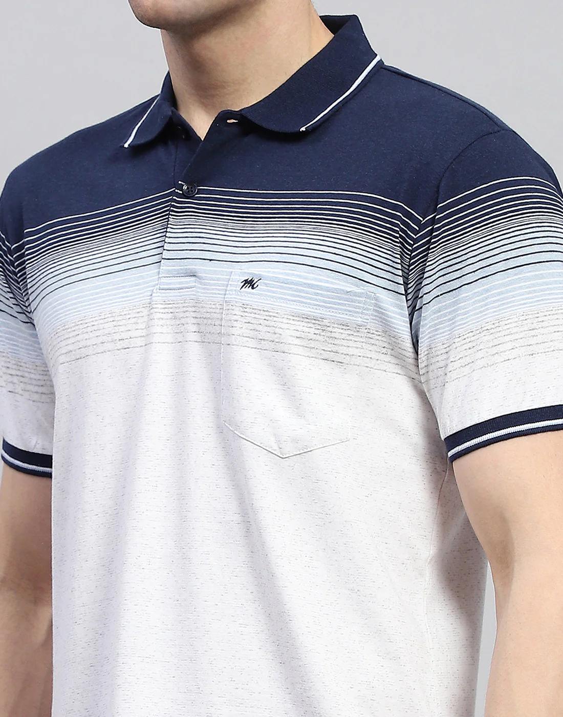 Men Navy Blue Stripe Polo Collar Half Sleeve T-Shirt - Image 7