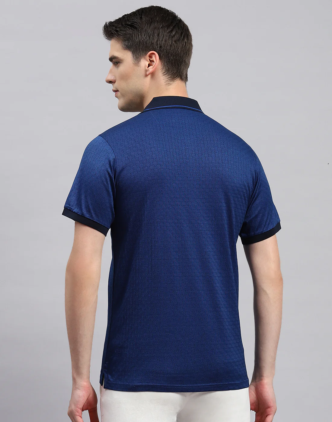 Men Navy Blue Stripe Polo Collar Half Sleeve T-Shirt - Image 5