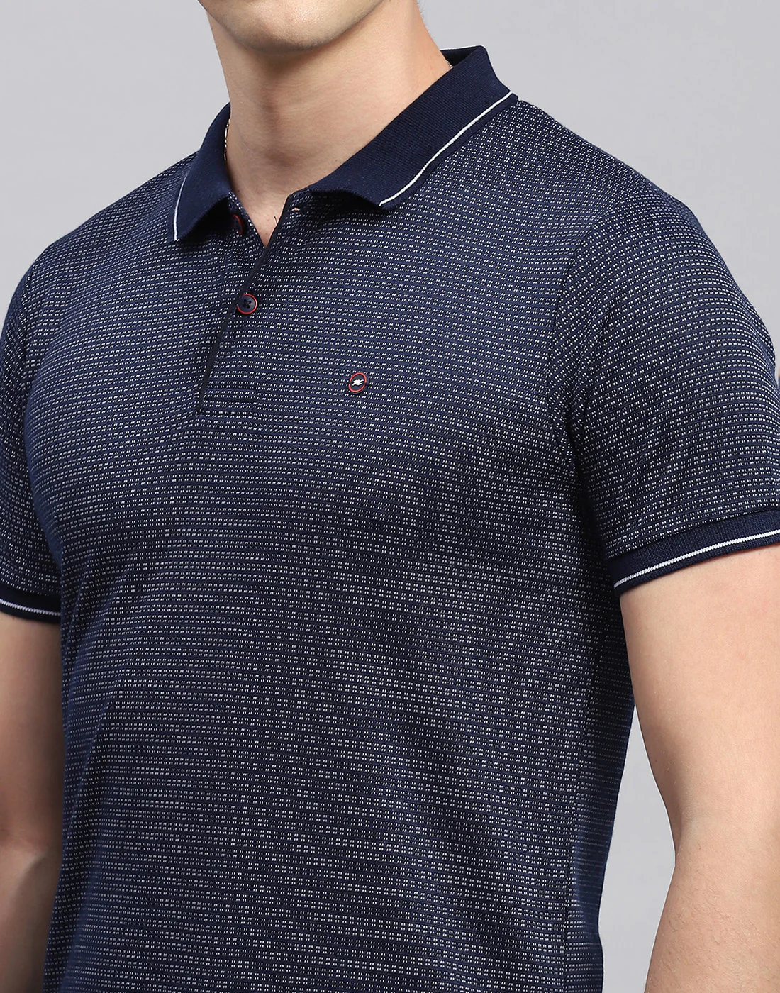 Men Navy Blue Stripe Polo Collar Half Sleeve T-Shirt - Image 6
