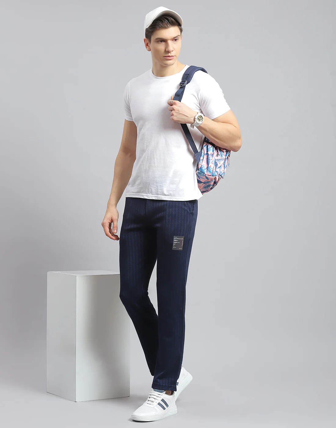 Men Navy Blue Stripe Regular Fit Winter Lower - Image 2
