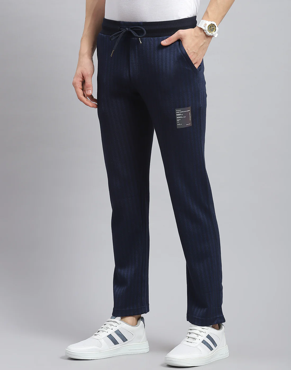 Men Navy Blue Stripe Regular Fit Winter Lower - Image 4