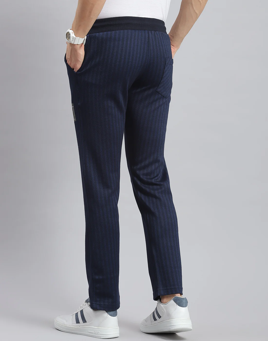 Men Navy Blue Stripe Regular Fit Winter Lower - Image 5