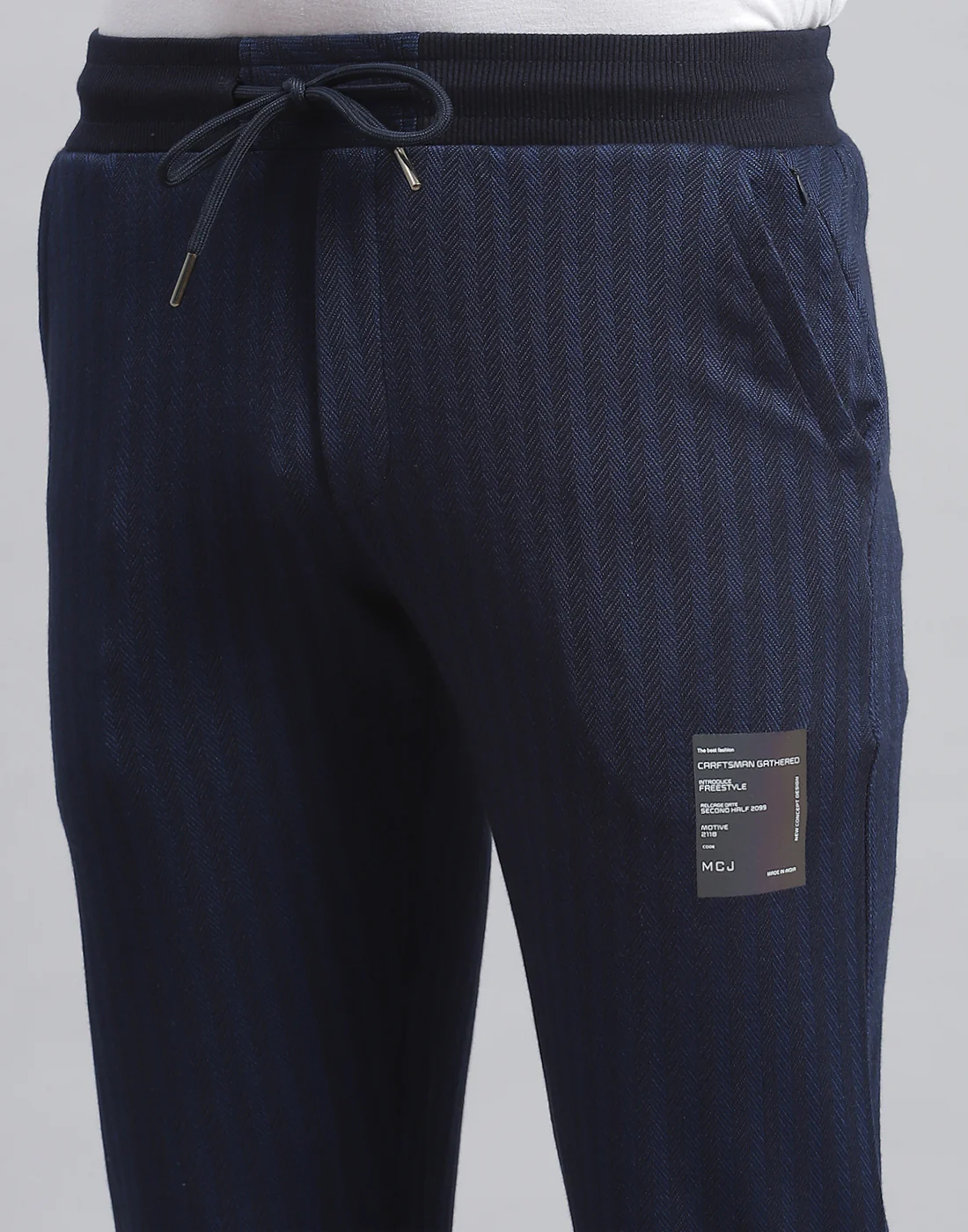 Men Navy Blue Stripe Regular Fit Winter Lower - Image 6