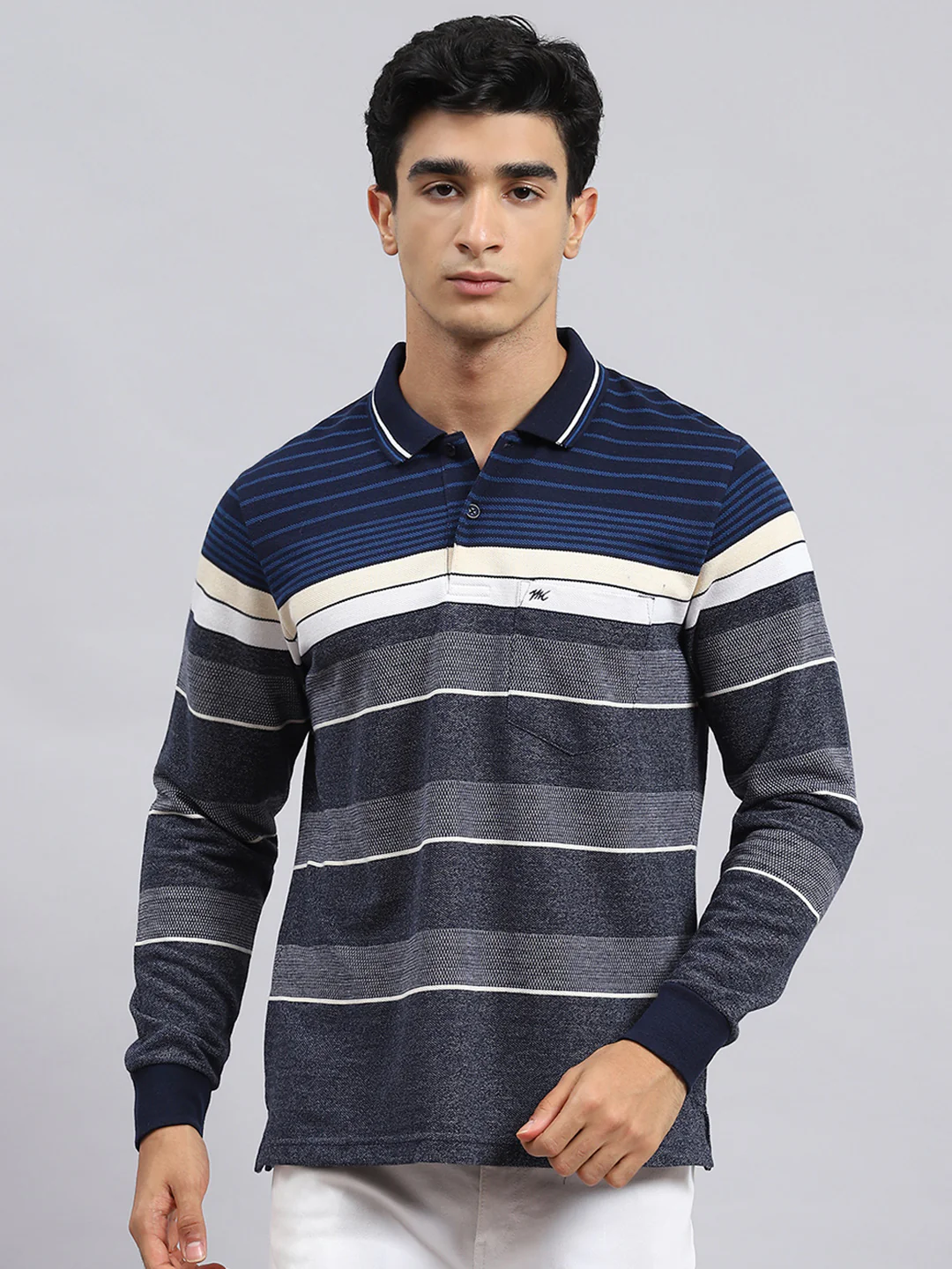 Men Navy Blue Stripe T-Shirt - Image 2