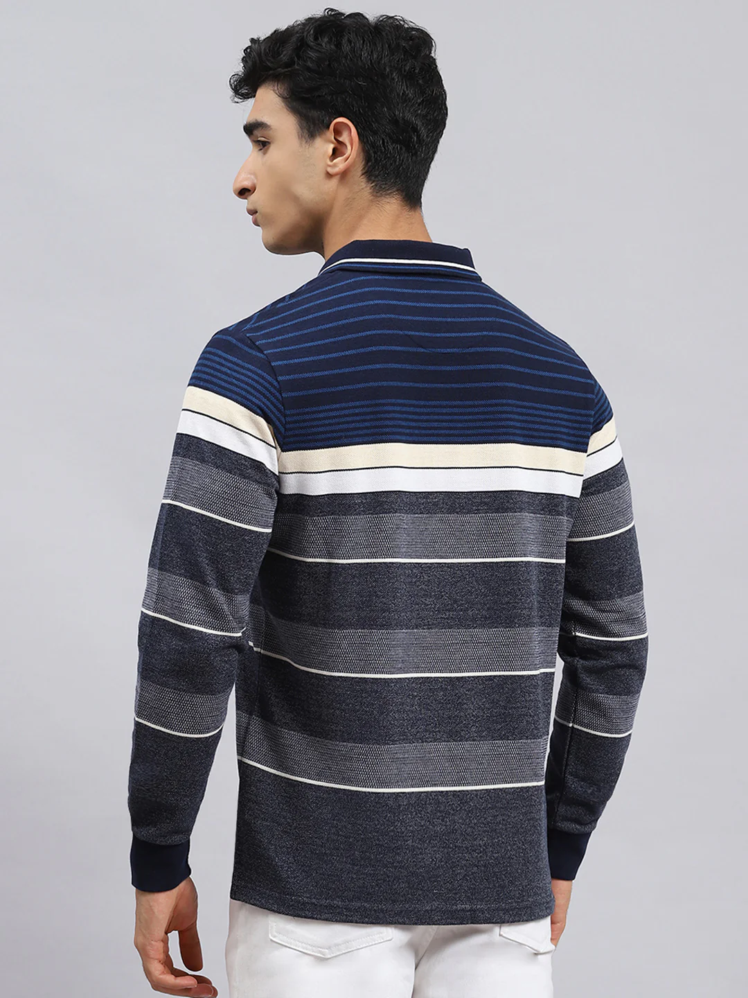 Men Navy Blue Stripe T-Shirt - Image 5