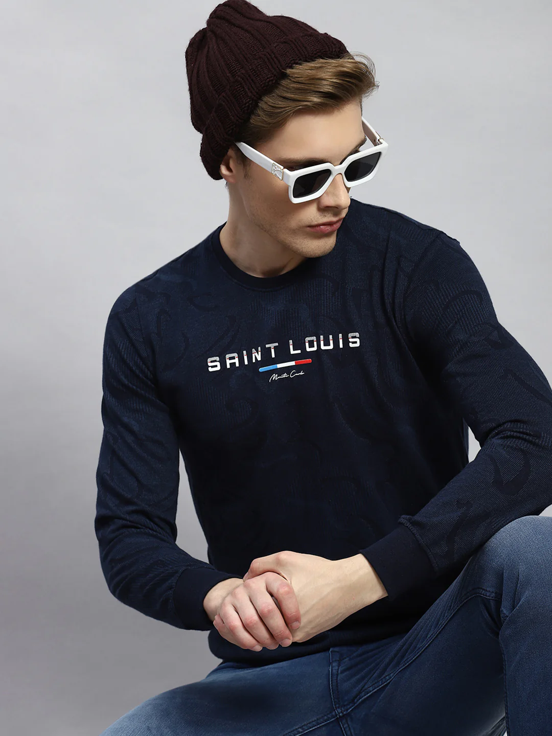 Men Navy Blue Stripe T-Shirt - Image 2