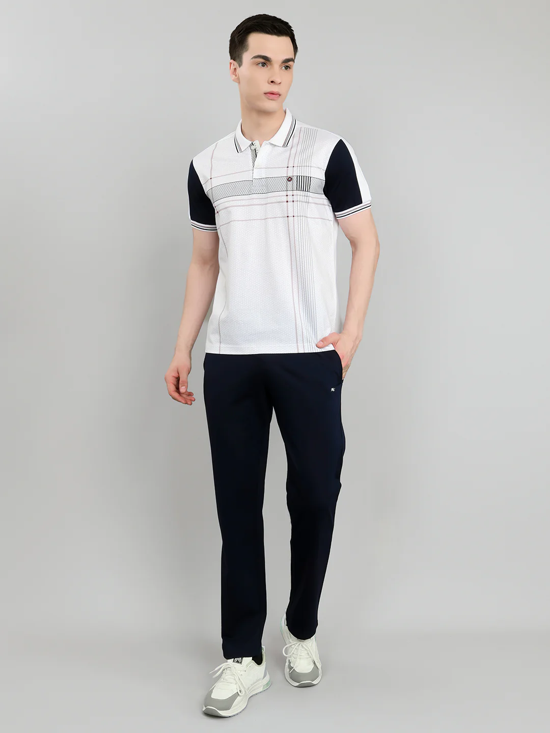 Men Navy Blue & White Self Design Collar Half Sleeve 3 Pc Combo Set - Image 6
