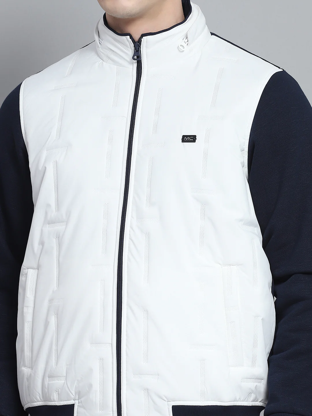 Men Navy Blue & White Solid Detachable Hood Full Sleeve Sweatshirt - Image 8