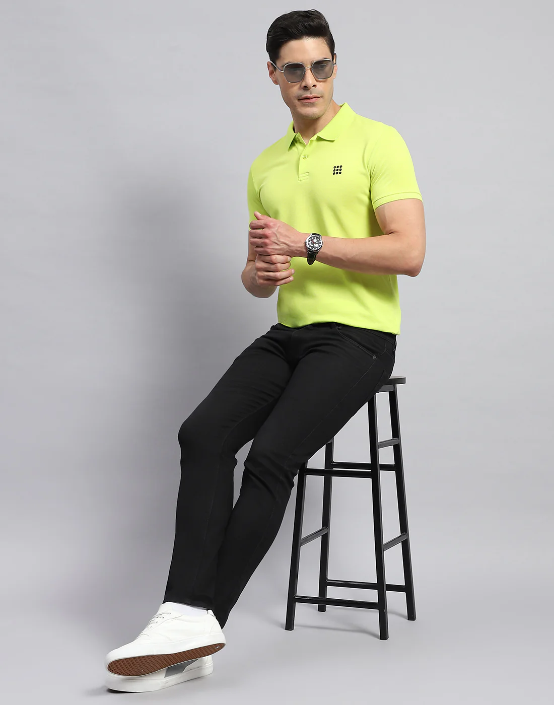 Rock.it Men Neon Green Solid Collar Half Sleeve T-Shirt - Image 2