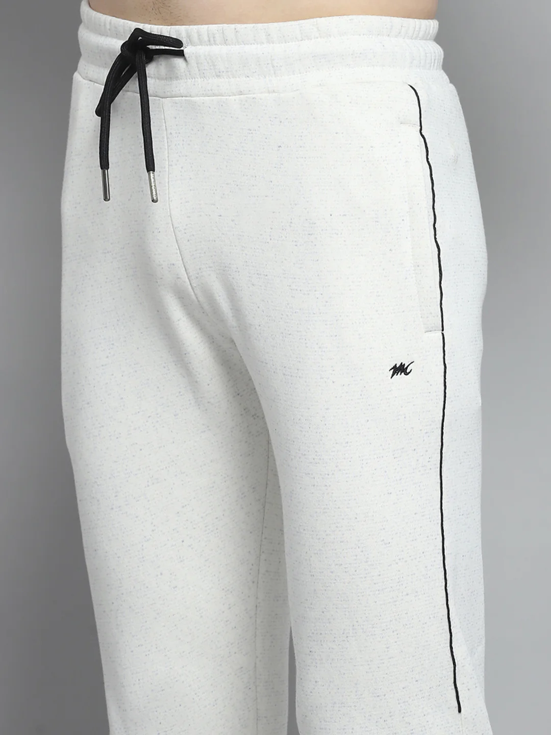 Men Off White & Black Printed Hooded Full Sleeve Winter Tracksuit - Image 8