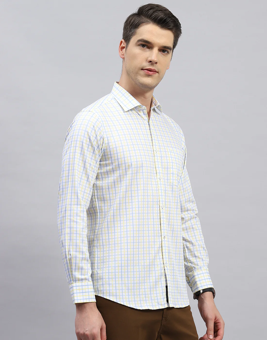 Men Off White Check Collar Full Sleeve Shirt - Image 4