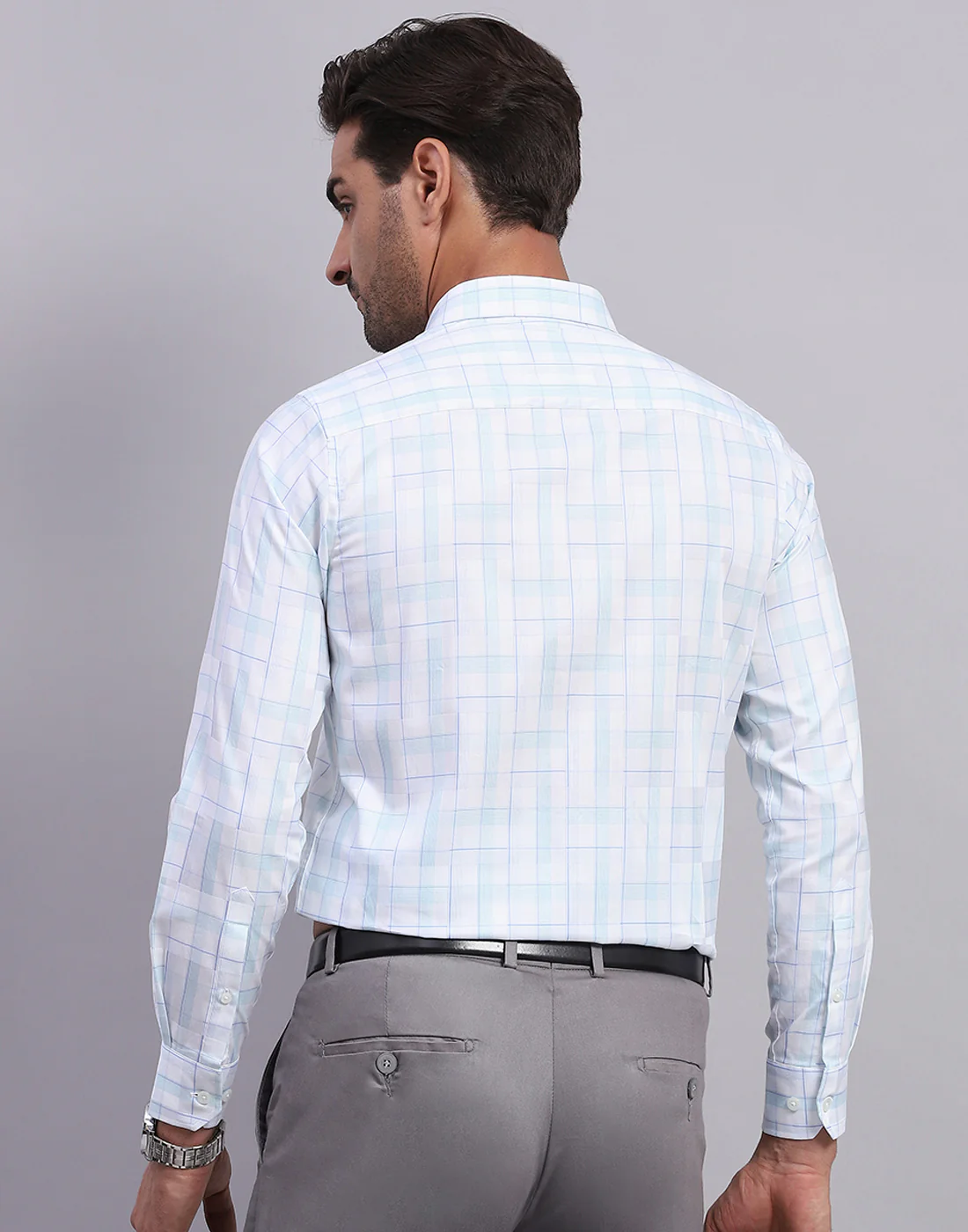Men Off White Check Collar Full Sleeve Shirt - Image 5