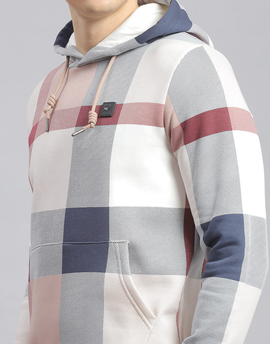 Men Off White Check Hooded Full Sleeve Sweatshirt - Image 6