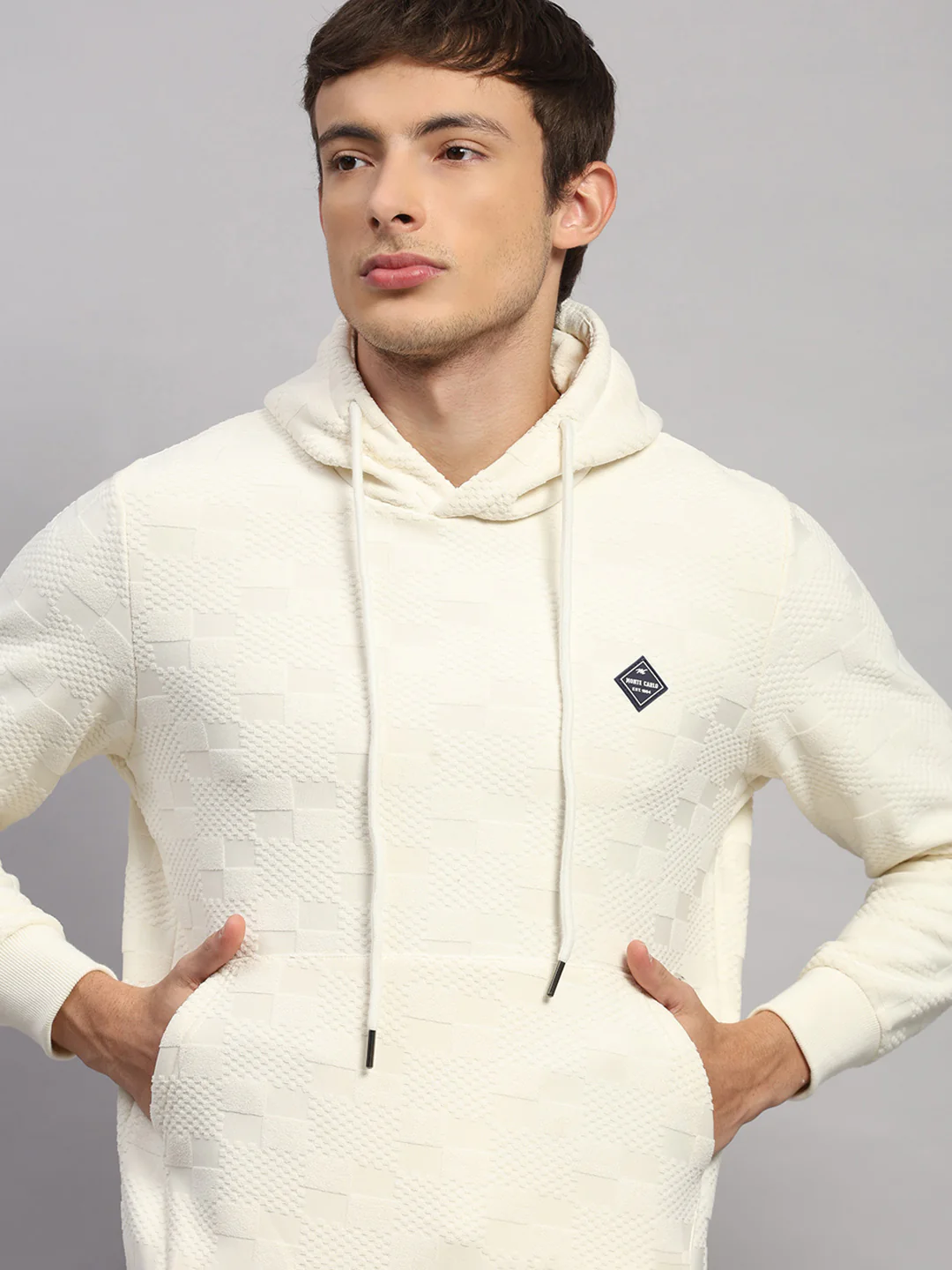 Men Off White Jaquard Collar Full Sleeve Winter Tracksuit - Image 7