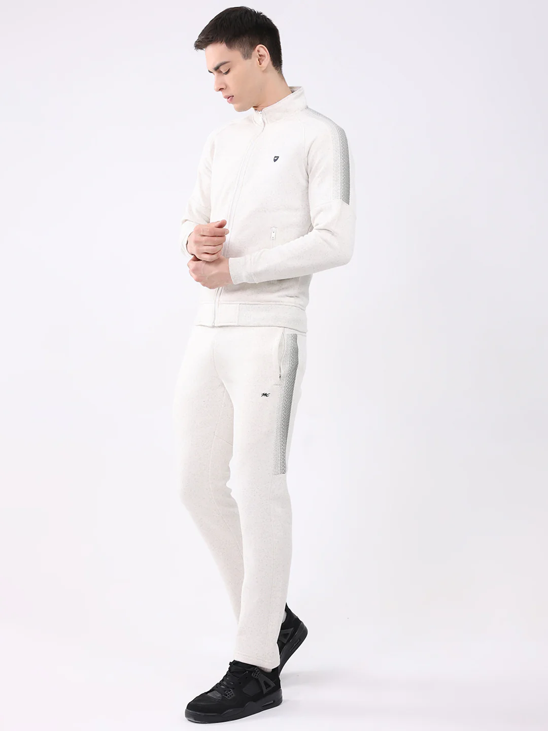 Men Off White Printed Collar Full Sleeve Winter Tracksuit - Image 3